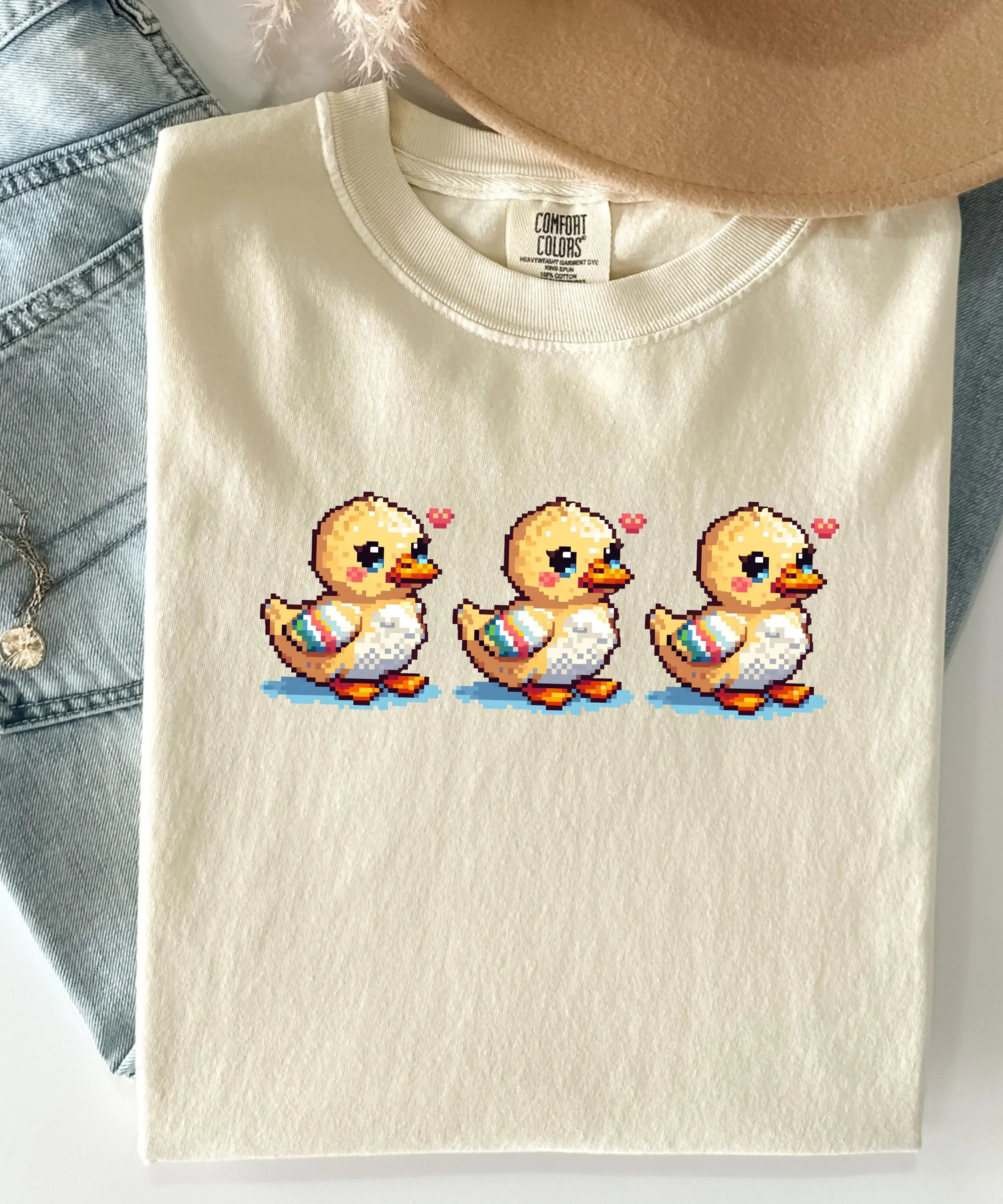 Retro Gaming T Shirt - Camiseta Pixel Cute Ducks, estilo retro,